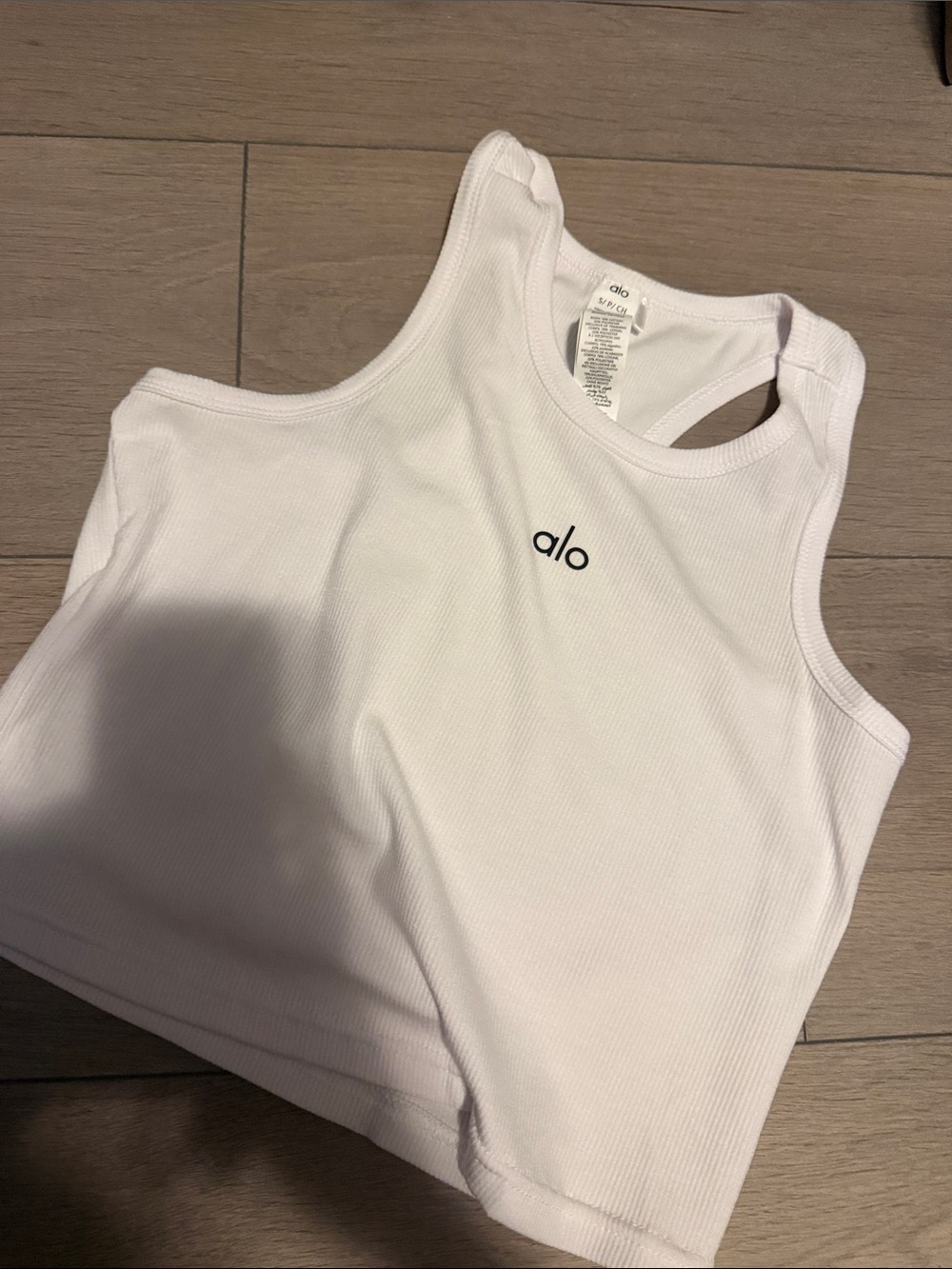 ALO Yoga White Ribbed Racerback Crop Tank